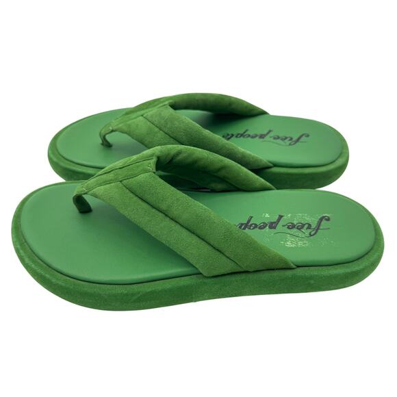 Free‎ People Women's Wonderland Green Leather Suede Thong Sandals Size 38 - Picture 6 of 9